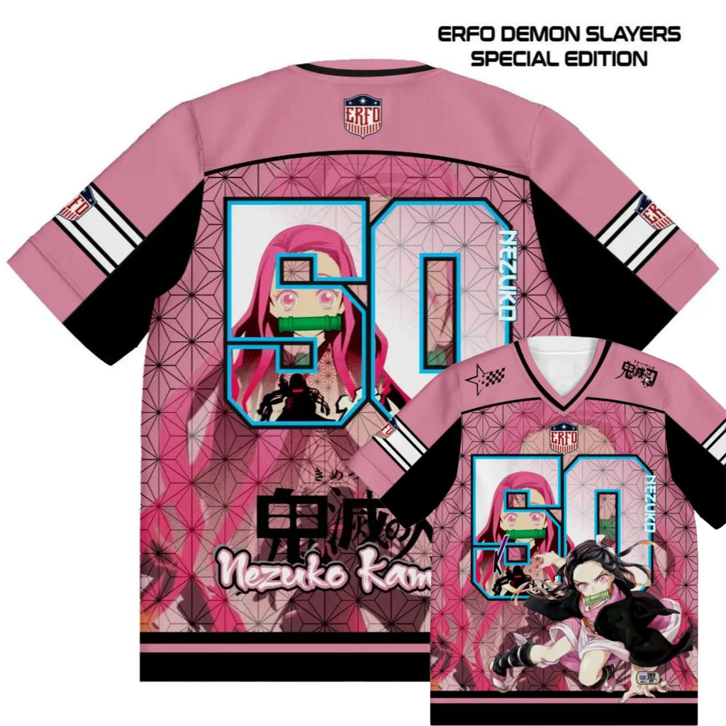 2026 New Demon Slayer Kamado Nezuko Anime Number Jersey Oversize Tops Tees Retro Style Kpop Baseball Hockey Outfit T-shirt