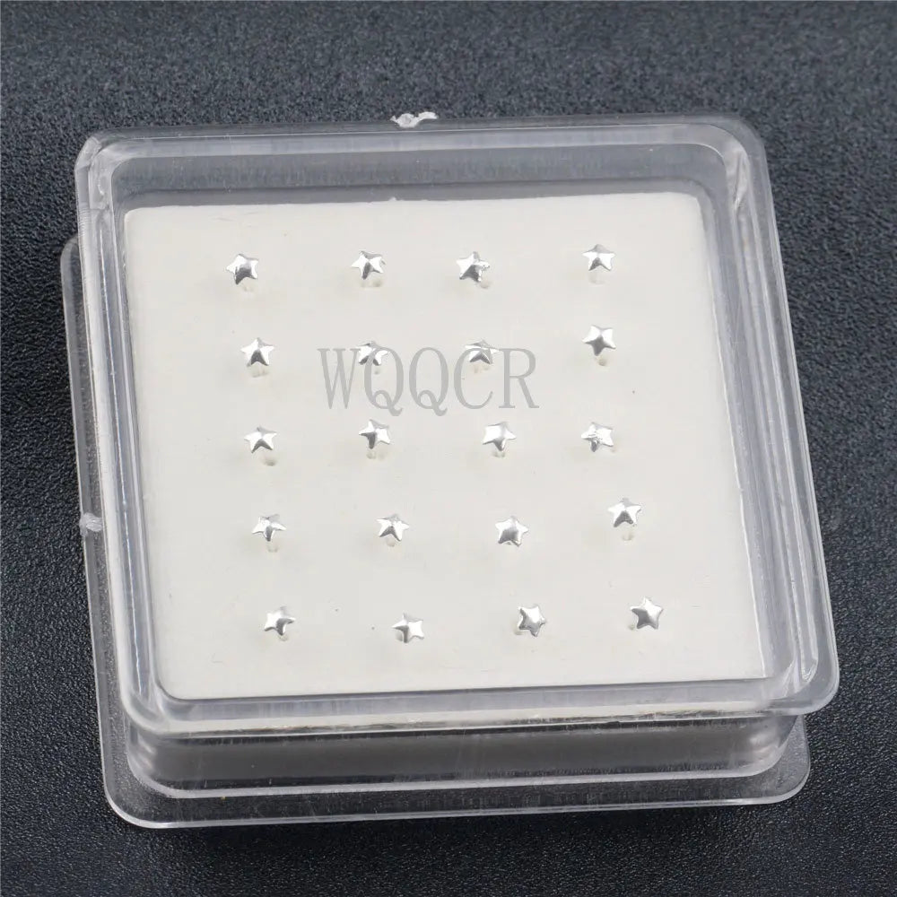 20pcs/box Frosted Surface Stars Shape of Nose Nail 10mm Ball Nail & New Nose Nose Rings The Piercing Jewelry
