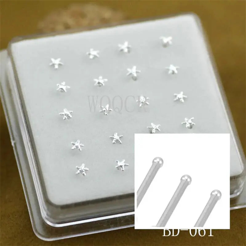 20pcs/box Frosted Surface Stars Shape of Nose Nail 10mm Ball Nail & New Nose Nose Rings The Piercing Jewelry