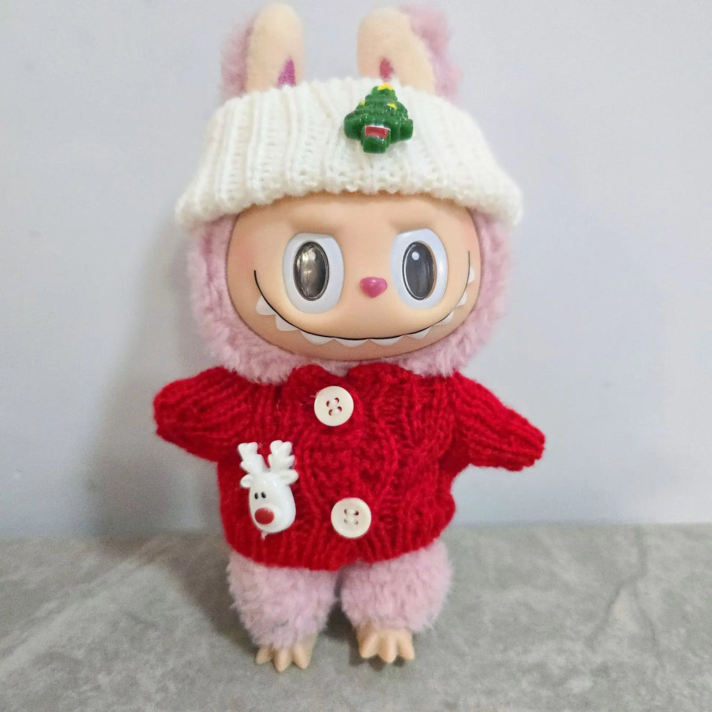 1 Set New Christmas Knitted Sweater Outfit For 1st 2nd 3rd Gen Labubu Doll Baby Clothes Headwear Pet Toy Holiday Gift