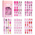 120Pcs Cute Kids Christmas Fake Nails Santa Claus Snowman Snowflakes Short Square False Nails Girl New Year Press on Nails +tool