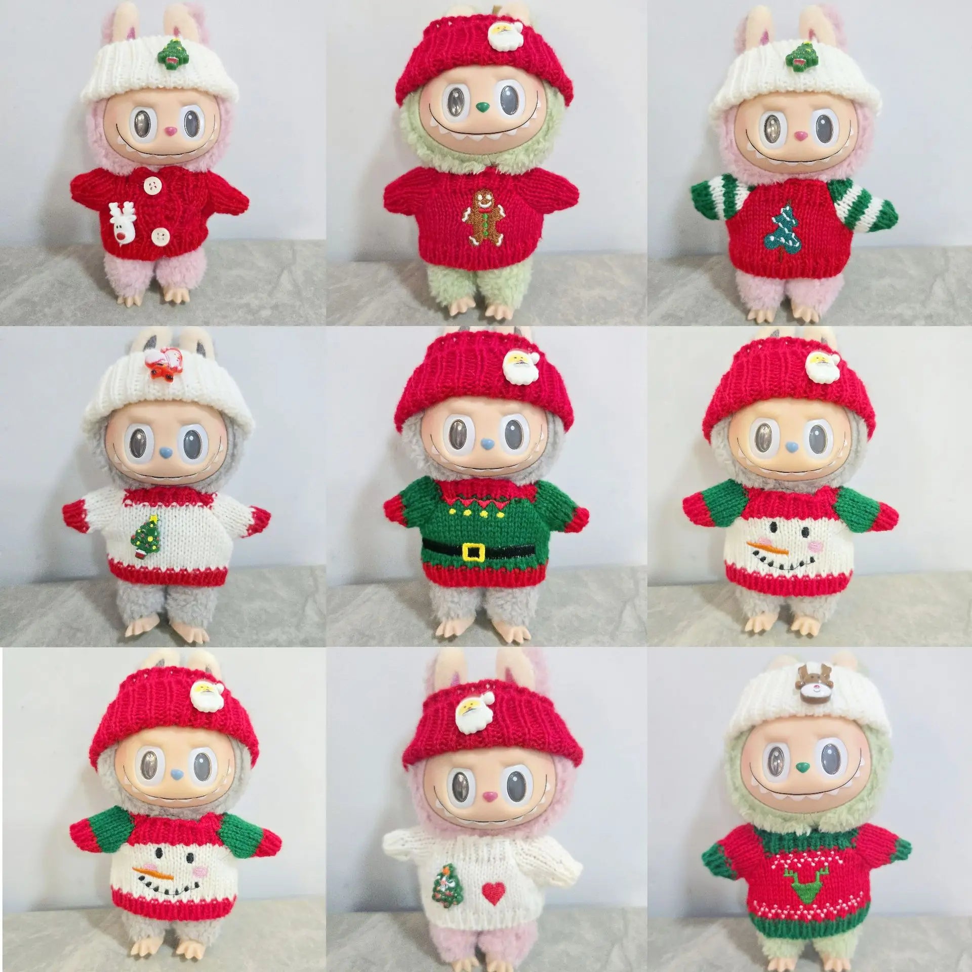 1 Set New Christmas Knitted Sweater Outfit For 1st 2nd 3rd Gen Labubu Doll Baby Clothes Headwear Pet Toy Holiday Gift