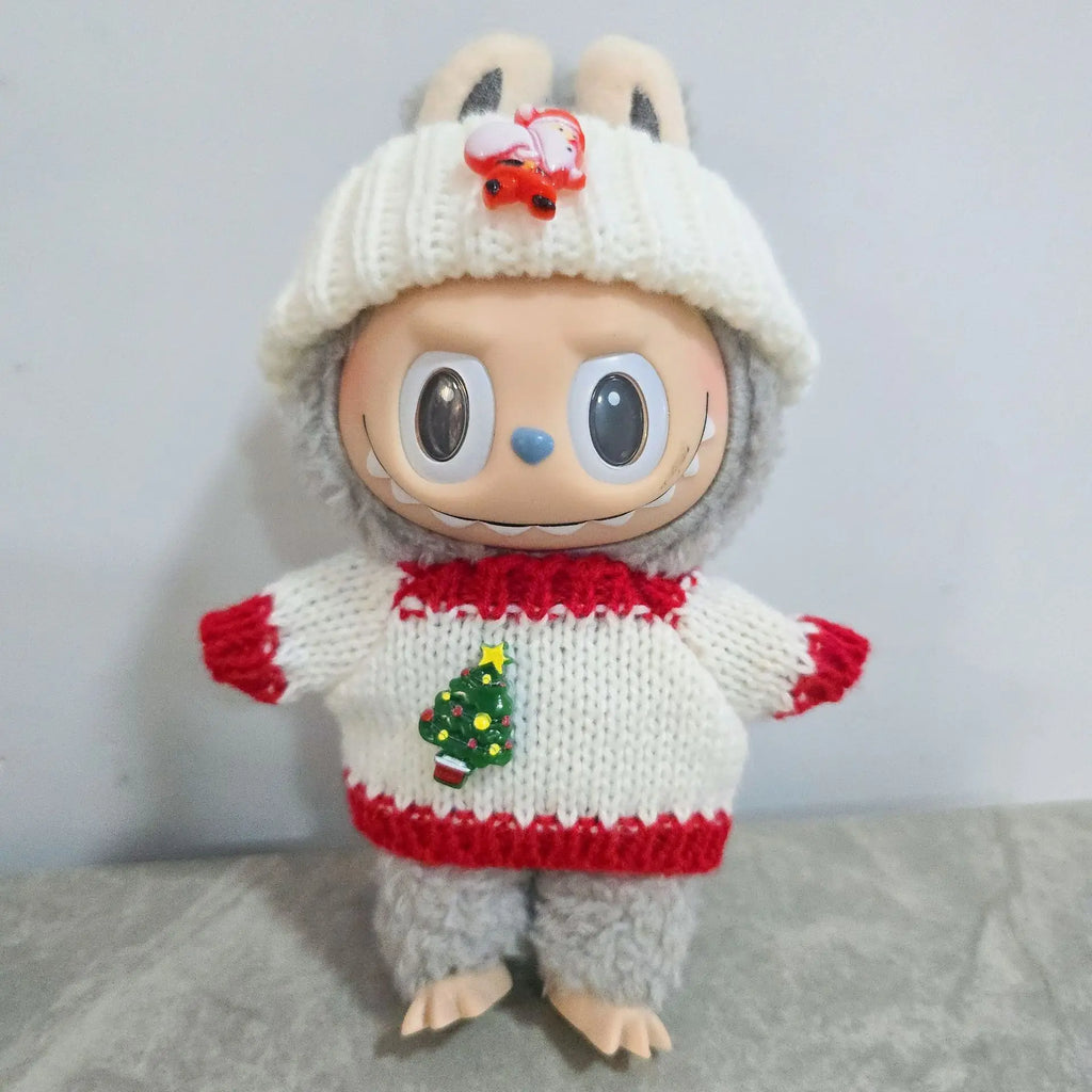 1 Set New Christmas Knitted Sweater Outfit For 1st 2nd 3rd Gen Labubu Doll Baby Clothes Headwear Pet Toy Holiday Gift