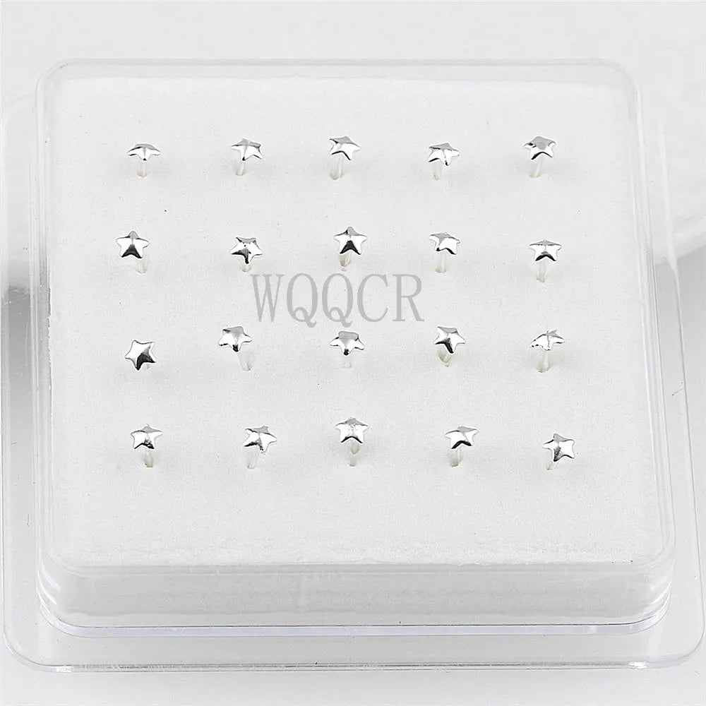 20pcs/box Frosted Surface Stars Shape of Nose Nail 10mm Ball Nail & New Nose Nose Rings The Piercing Jewelry